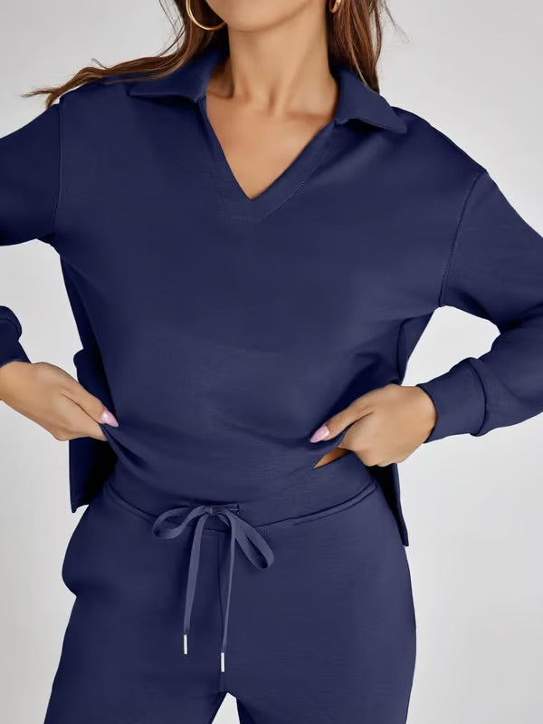 Orla | Women’s Two-Piece V-Neck Sweatshirt & Wide-Leg Trousers Set