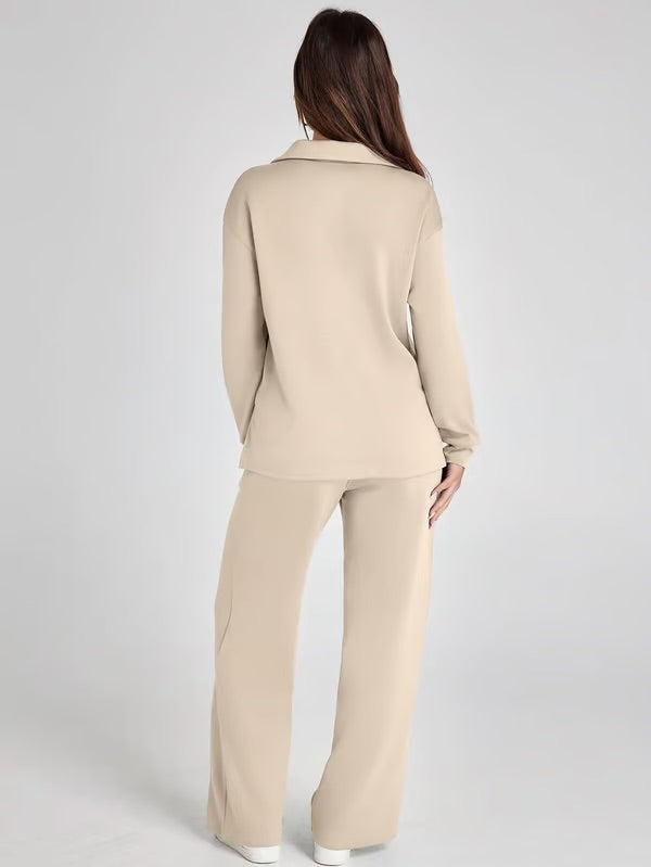 Orla | Women’s Two-Piece V-Neck Sweatshirt & Wide-Leg Trousers Set