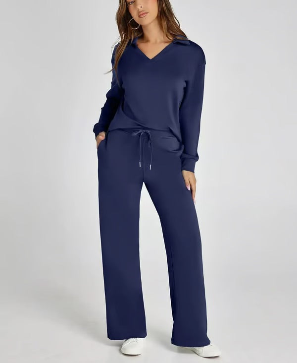 Orla | Women’s Two-Piece V-Neck Sweatshirt & Wide-Leg Trousers Set