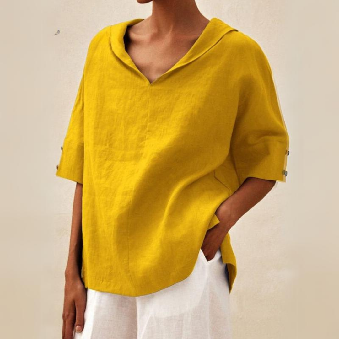 Ember | Women’s V‑Neck Casual Linen‑Look Shirt with Relaxed Fit