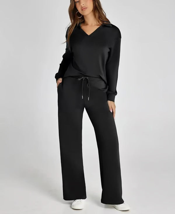 Orla | Women’s Two-Piece V-Neck Sweatshirt & Wide-Leg Trousers Set