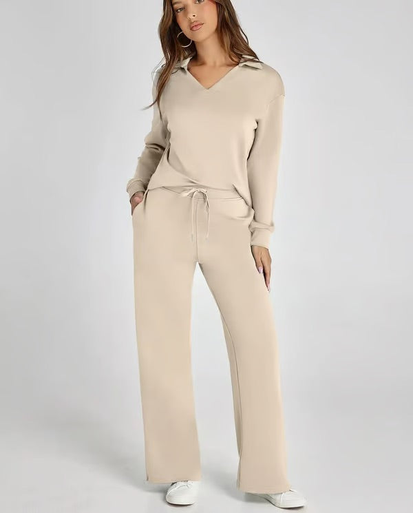 Orla | Women’s Two-Piece V-Neck Sweatshirt & Wide-Leg Trousers Set