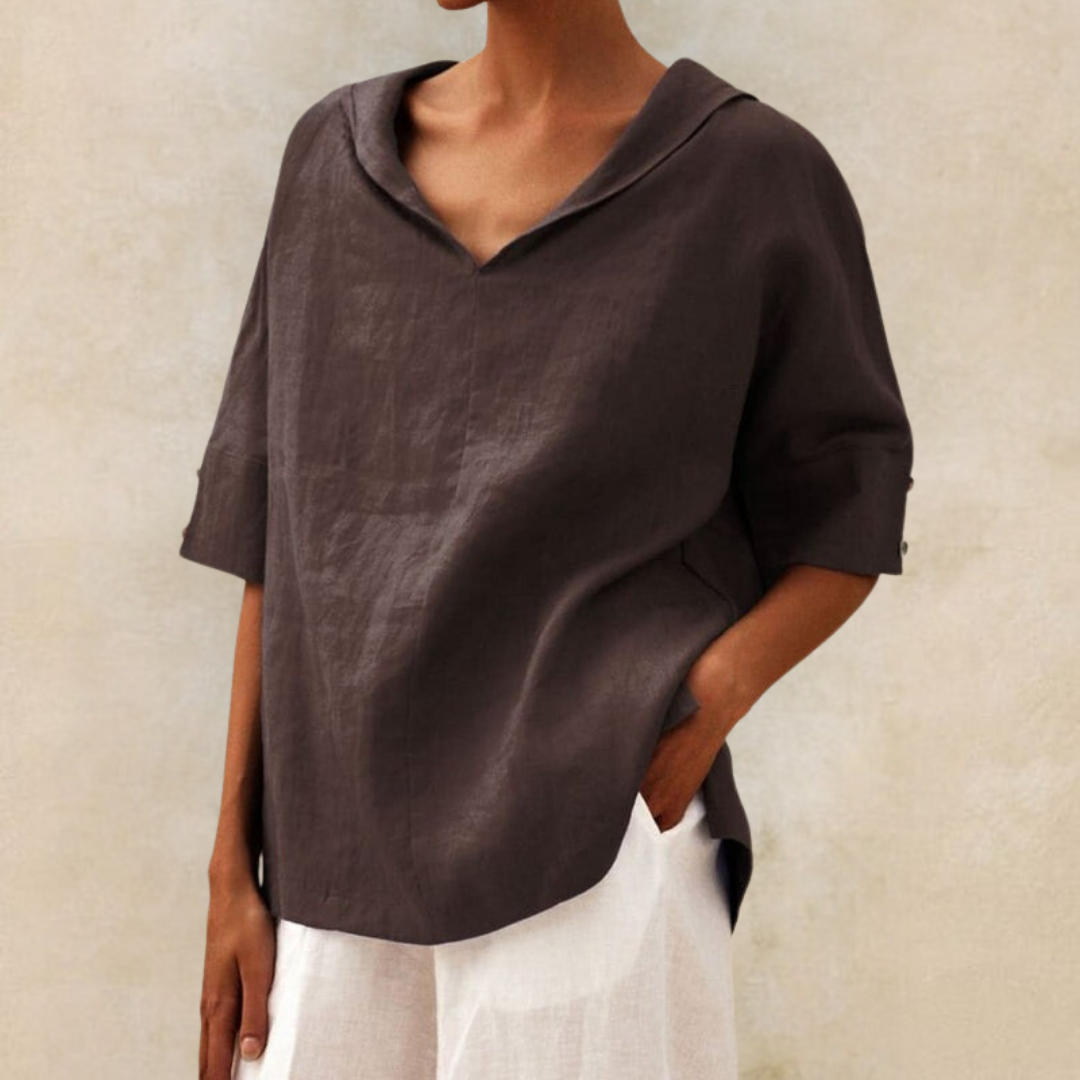 Ember | Women’s V‑Neck Casual Linen‑Look Shirt with Relaxed Fit
