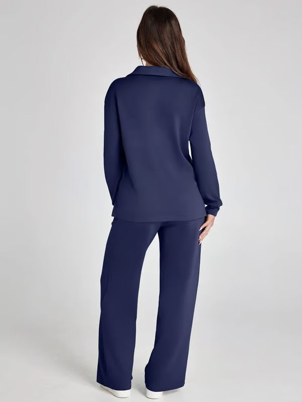 Orla | Women’s Two-Piece V-Neck Sweatshirt & Wide-Leg Trousers Set