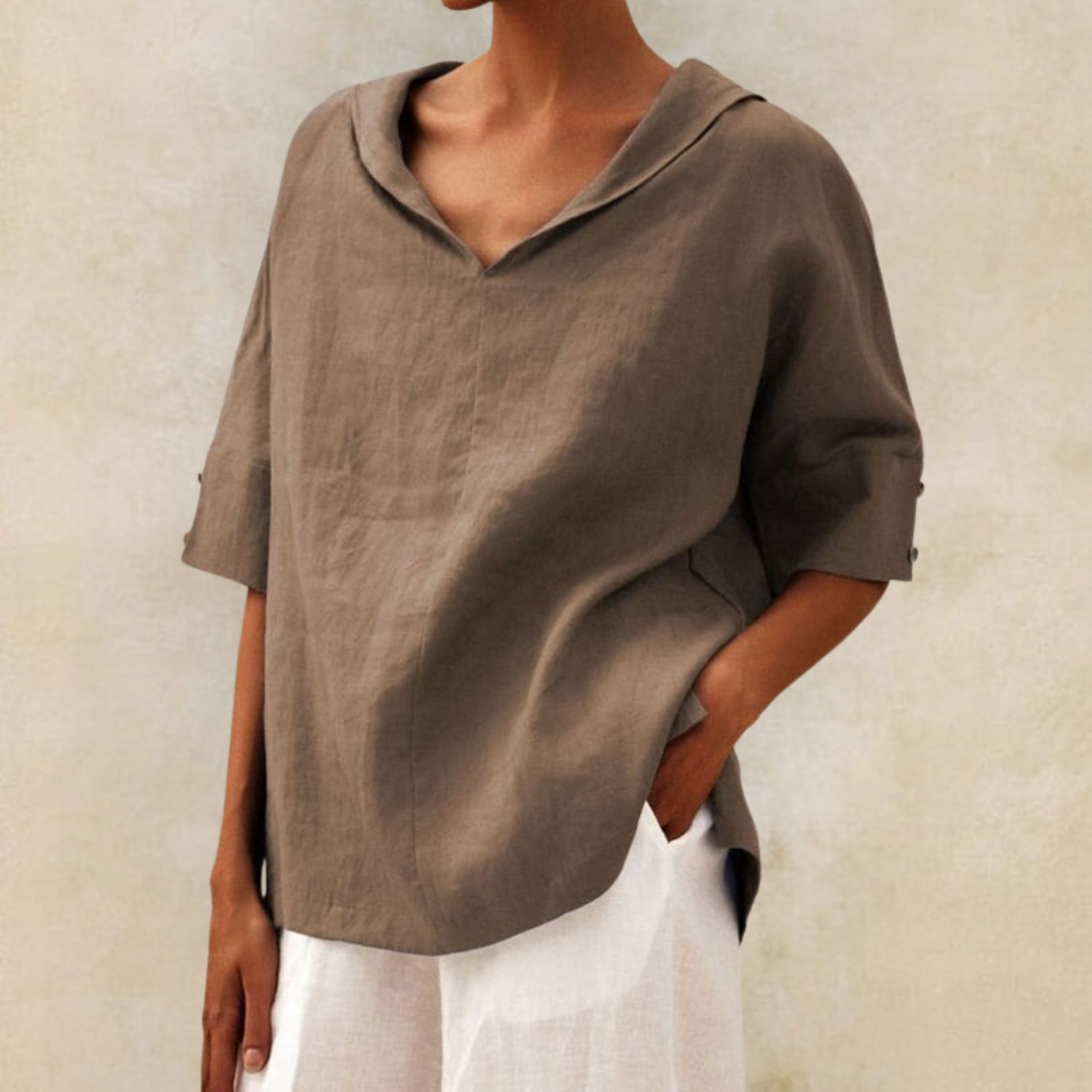 Ember | Women’s V‑Neck Casual Linen‑Look Shirt with Relaxed Fit