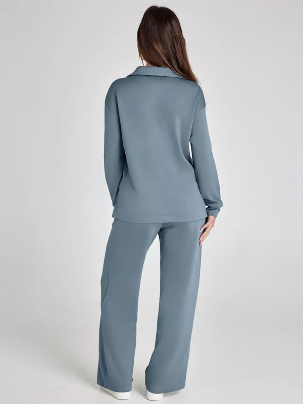 Orla | Women’s Two-Piece V-Neck Sweatshirt & Wide-Leg Trousers Set