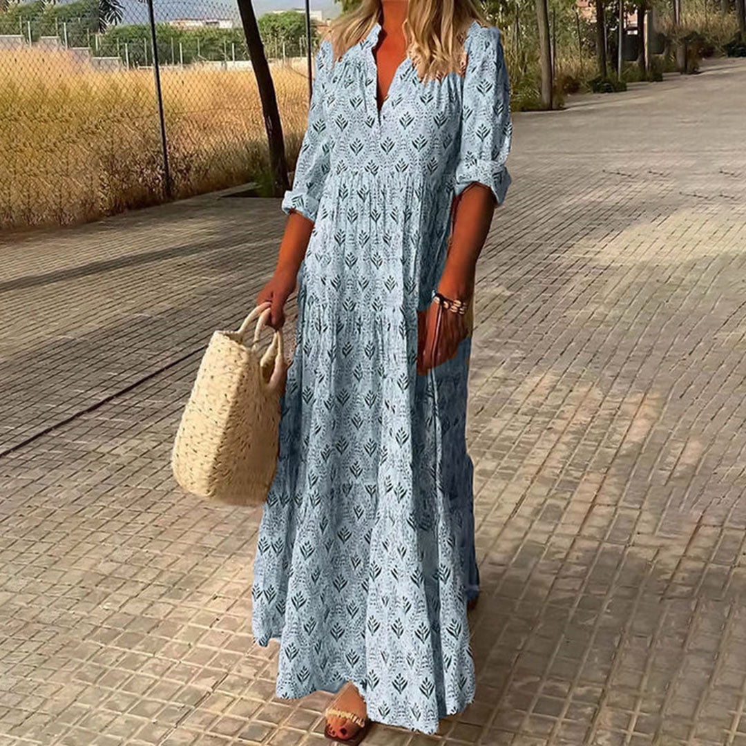 Olivia | Women’s Elegant Boho Maxi Dress with V-Neck and Flowy Silhouette