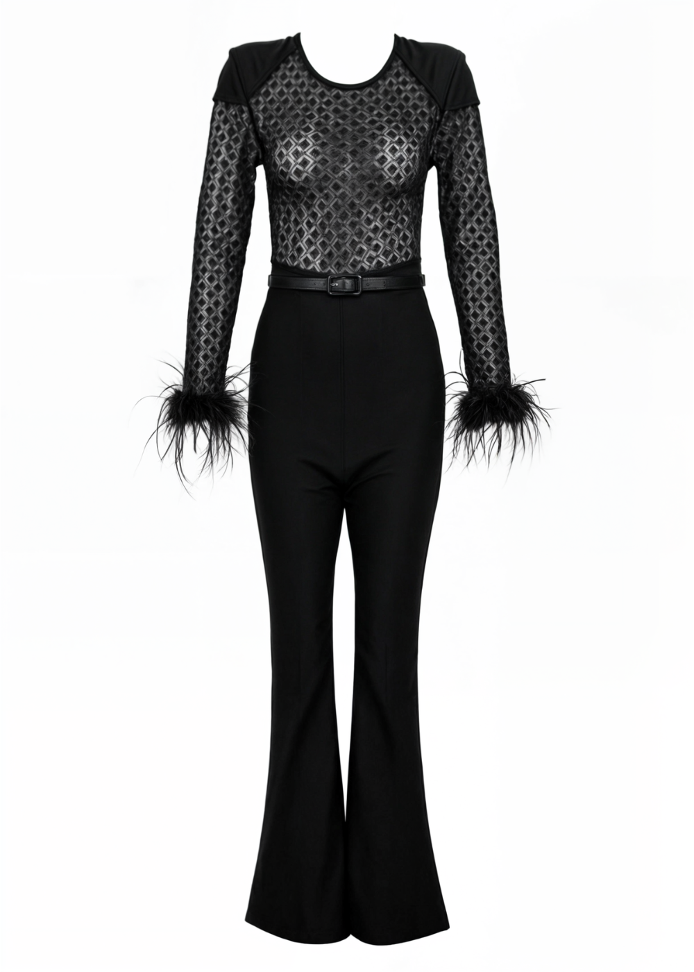 Cassandra | Fur Sleeves Lace Slim Fit Jumpsuit