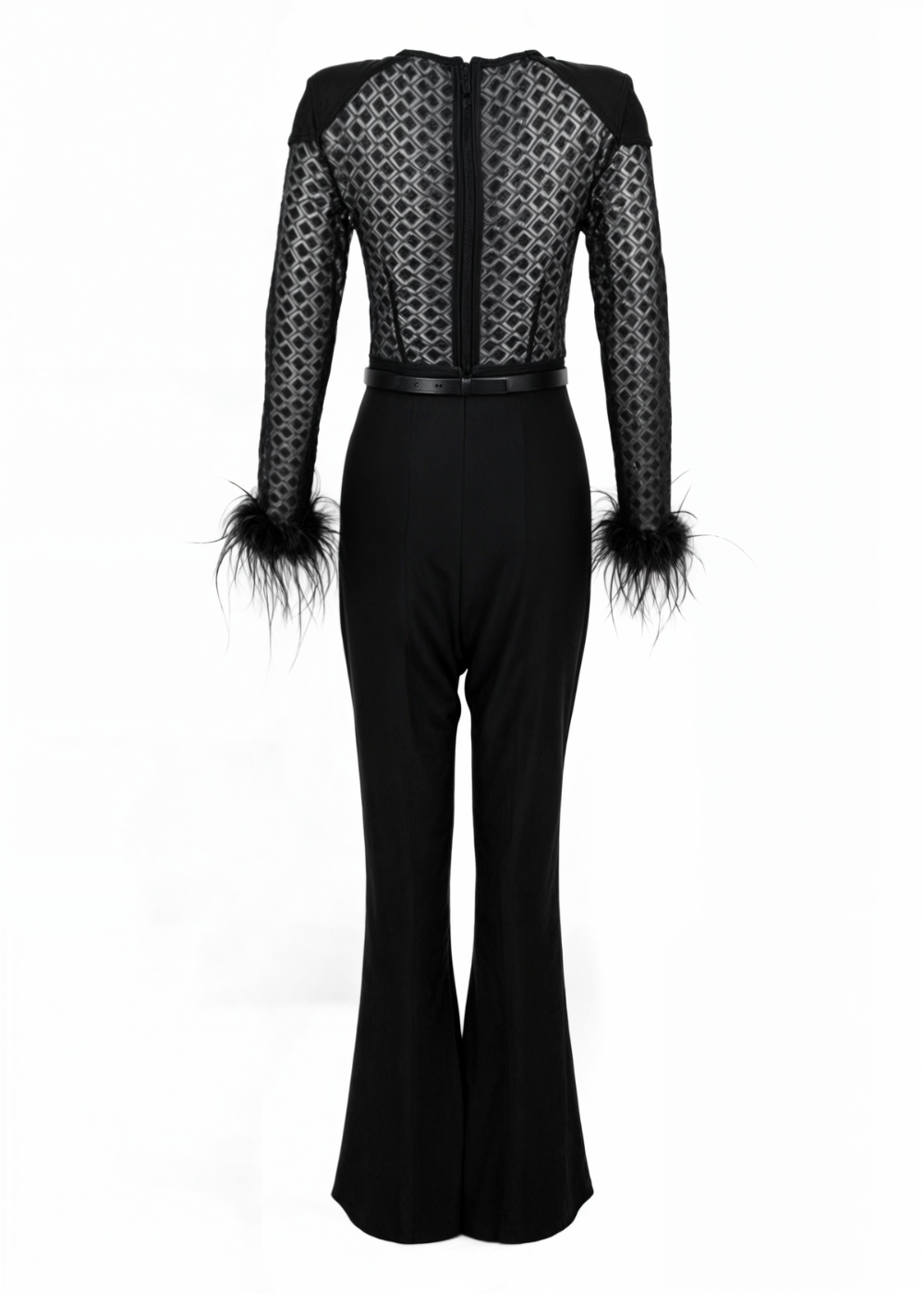 Cassandra | Fur Sleeves Lace Slim Fit Jumpsuit