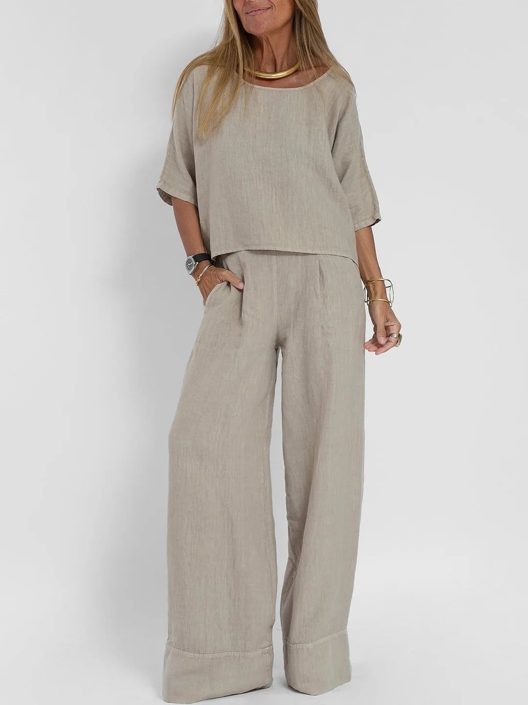 Ava | Women’s Breathable Two‑Piece Top & Wide‑Leg Pants Set