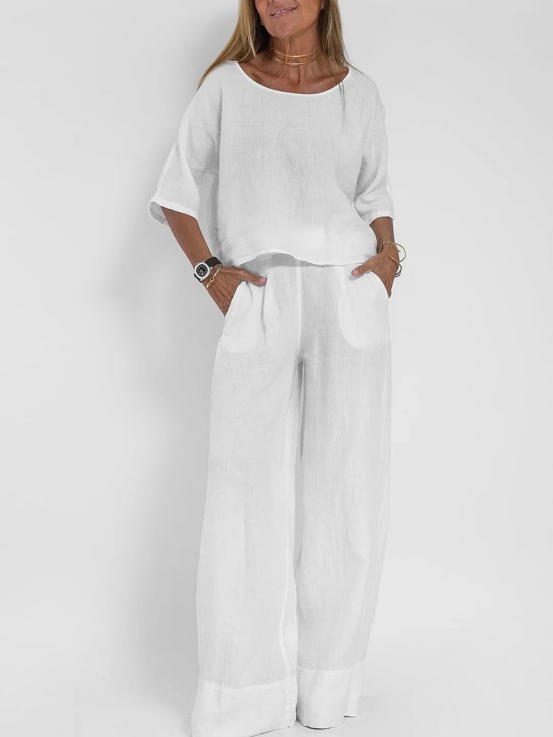 Ava | Women’s Breathable Two‑Piece Top & Wide‑Leg Pants Set