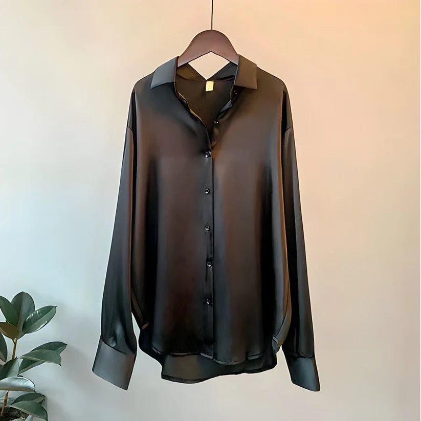 Shaira | Women’s Long-Sleeve Silk Blouse with Button-Up Front
