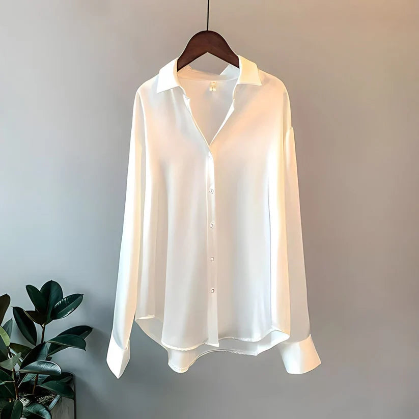Shaira | Women’s Long-Sleeve Silk Blouse with Button-Up Front