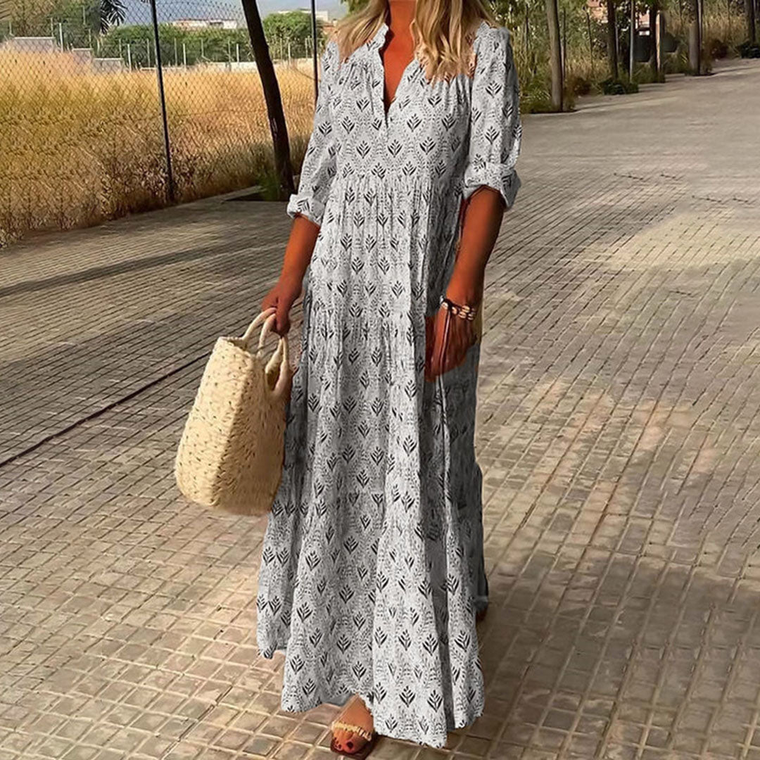 Olivia | Women’s Elegant Boho Maxi Dress with V-Neck and Flowy Silhouette