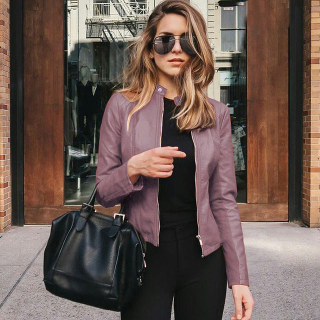 Violet | Women’s Vegan Leather Biker Jacket with Structured Zip‑Front Design