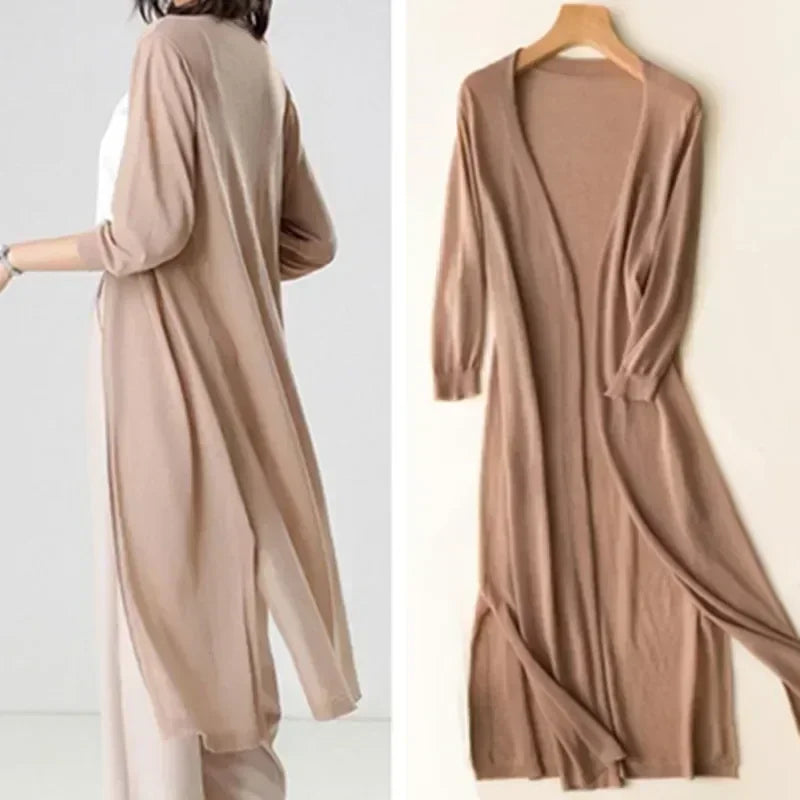 Isabella | Women’s Lightweight Long Cardigan with V-Neck and Relaxed Fit