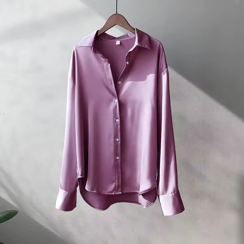 Shaira | Women’s Long-Sleeve Silk Blouse with Button-Up Front