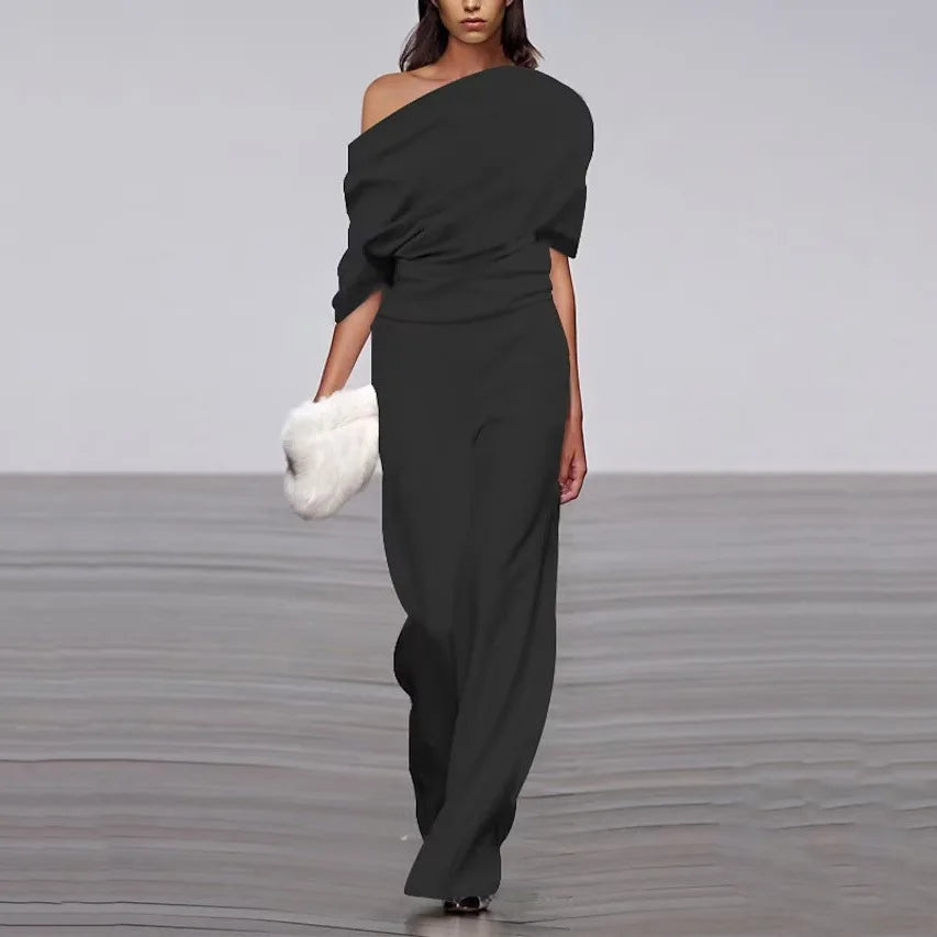 Hallie | Women’s Elegant Spring Jumpsuit with Single-Breasted Neckline and Wide-Leg Fit