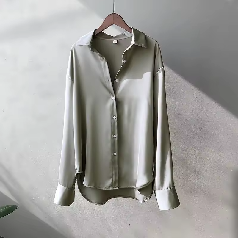 Shaira | Women’s Long-Sleeve Silk Blouse with Button-Up Front