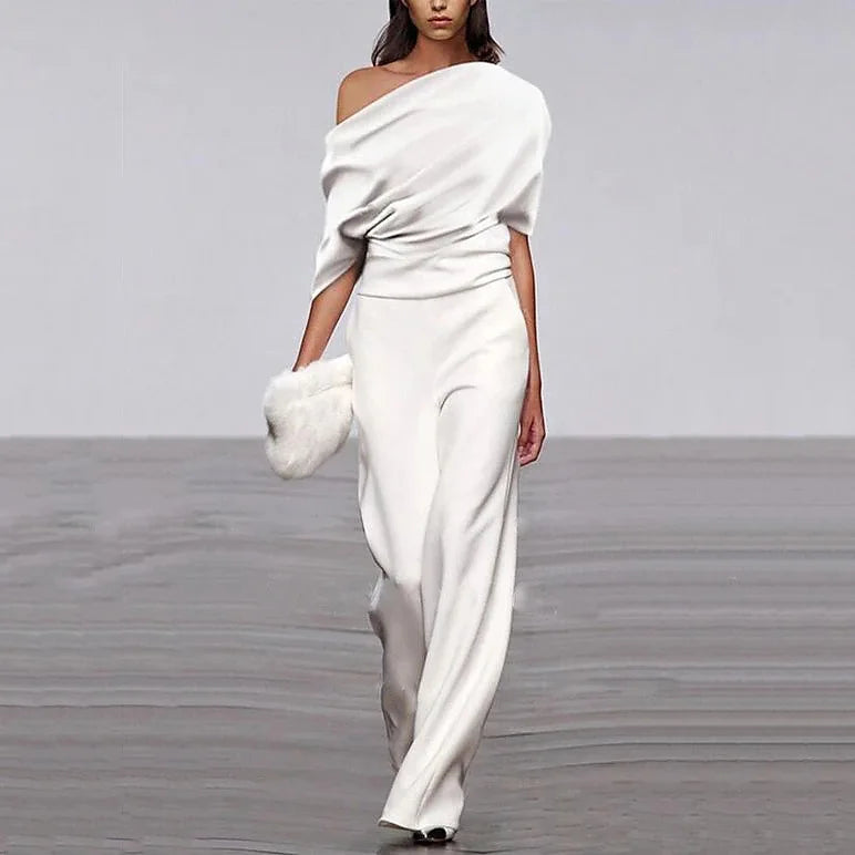 Hallie | Women’s Elegant Spring Jumpsuit with Single-Breasted Neckline and Wide-Leg Fit