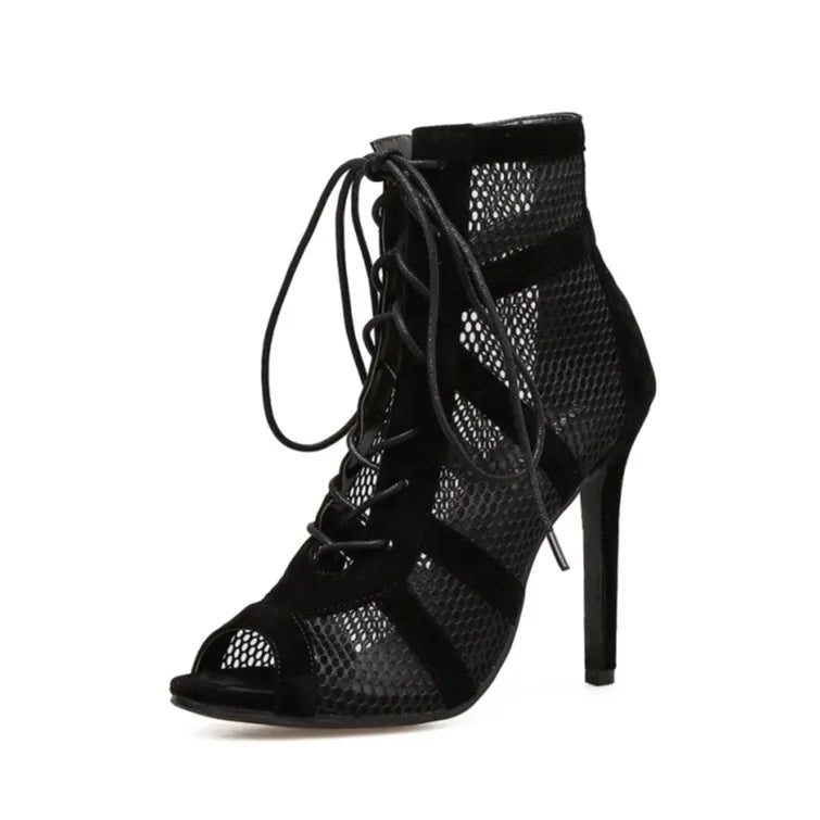 Hannah | Lace-Up Mesh Stiletto Sandals