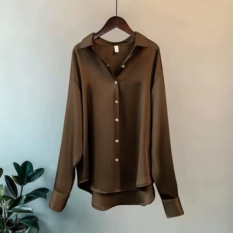 Shaira | Women’s Long-Sleeve Silk Blouse with Button-Up Front