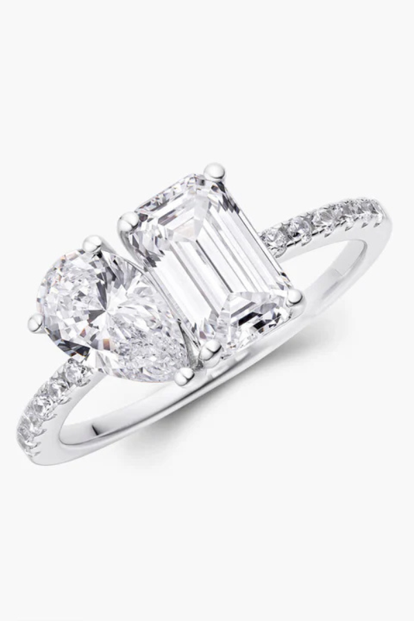 Heide | Sleek Emerald & Pear Cut Pavé Ring