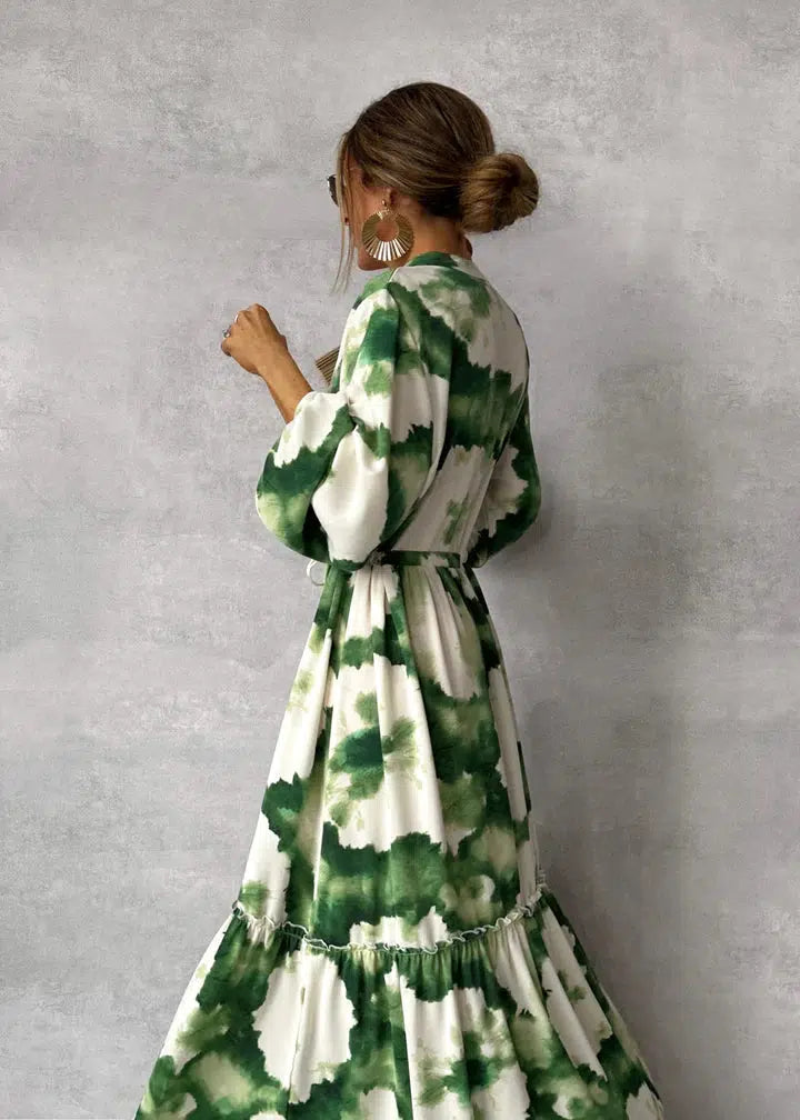 Frankie | Women’s Elegant V-Neck Maxi Dress with Flowy Silhouette and Long Sleeves