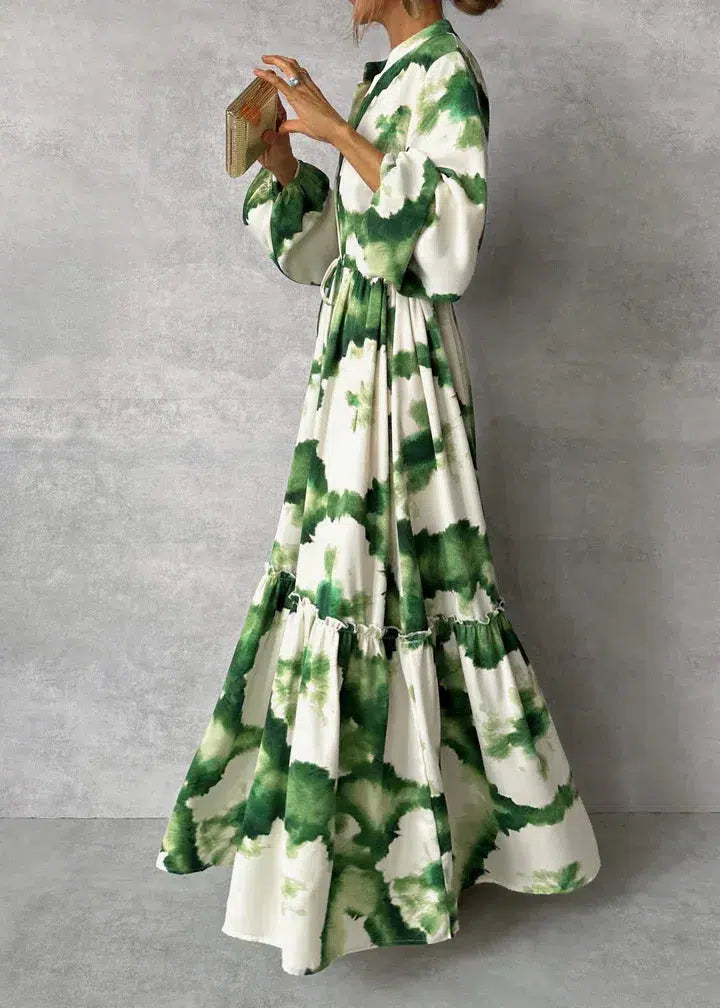 Frankie | Women’s Elegant V-Neck Maxi Dress with Flowy Silhouette and Long Sleeves