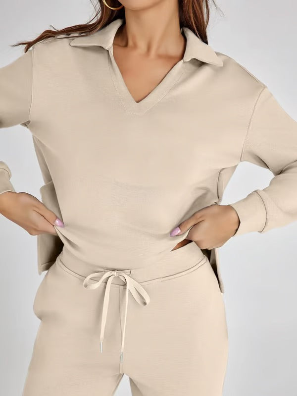 Orla | Women’s Two-Piece V-Neck Sweatshirt & Wide-Leg Trousers Set