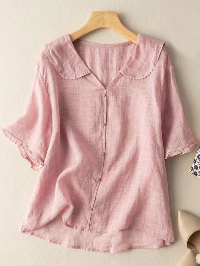 Daisy | Women’s Retro Short-Sleeved Shirt with Doll Collar and Relaxed Fit