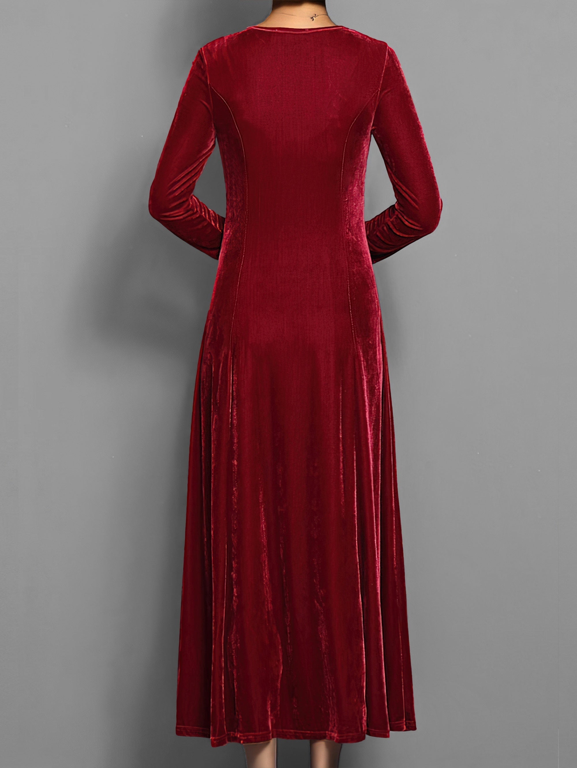 Sienna | Women’s Solid Midi Dress with Long Sleeves & Crew Neck