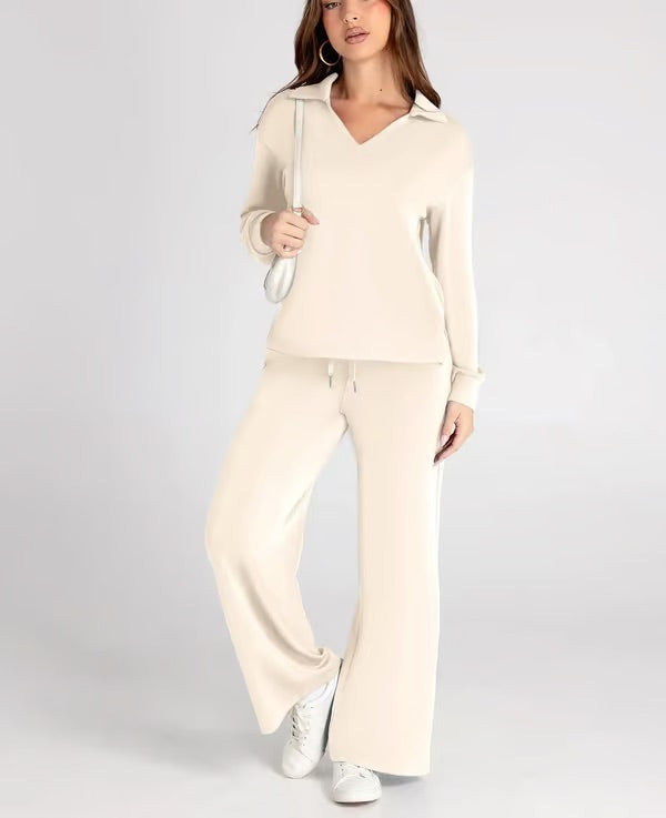 Orla | Women’s Two-Piece V-Neck Sweatshirt & Wide-Leg Trousers Set