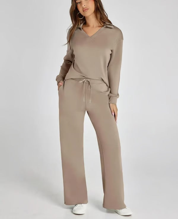 Orla | Women’s Two-Piece V-Neck Sweatshirt & Wide-Leg Trousers Set