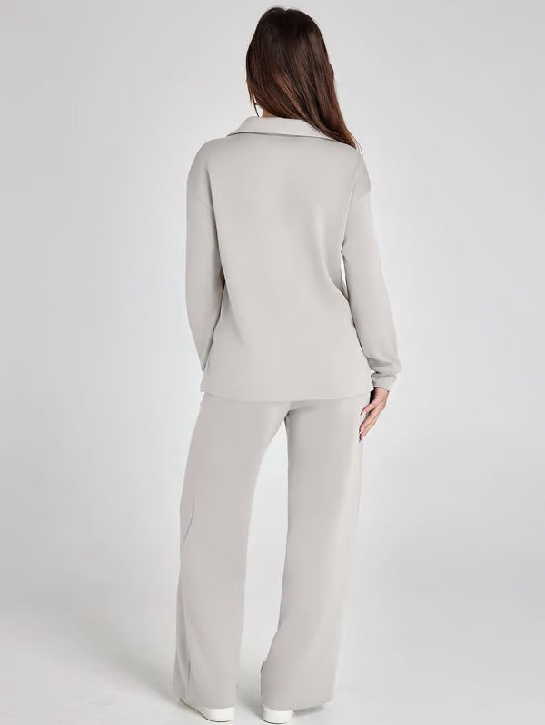 Orla | Women’s Two-Piece V-Neck Sweatshirt & Wide-Leg Trousers Set