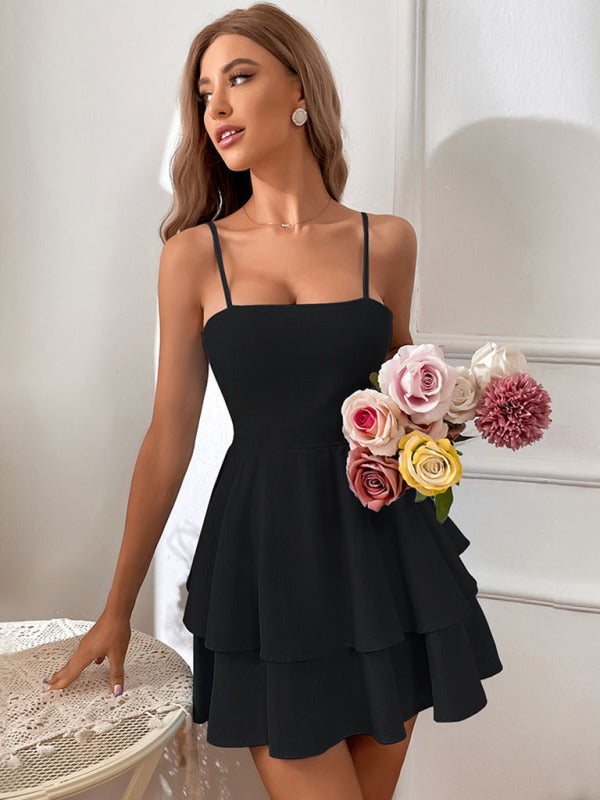 Jenna | Backless Mini Dress with Bow Knot Straps and Tiered Skirt