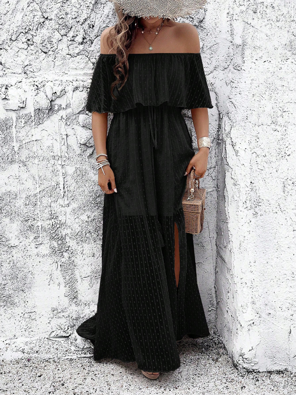 Kiara | Off-Shoulder Maxi Dress with Polka Dot Print and Slit