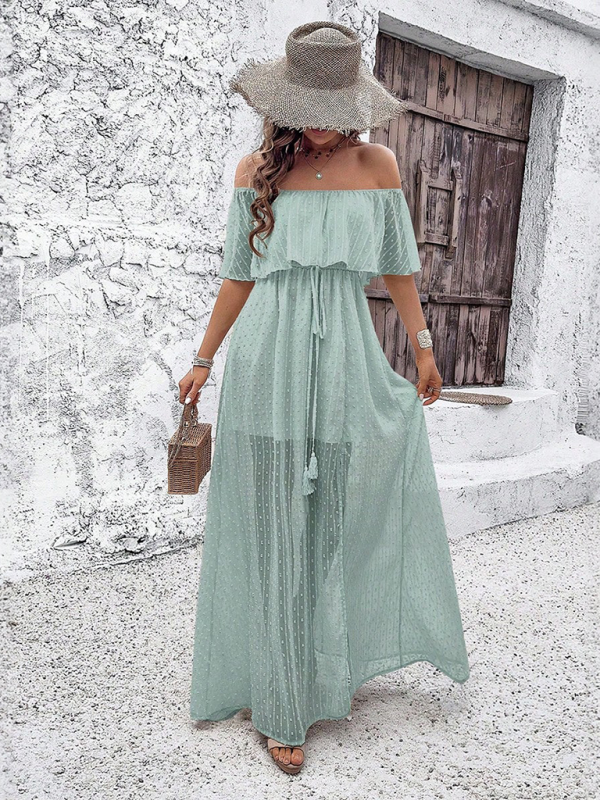 Kiara | Off-Shoulder Maxi Dress with Polka Dot Print and Slit