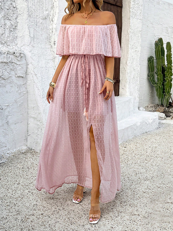 Kiara | Off-Shoulder Maxi Dress with Polka Dot Print and Slit