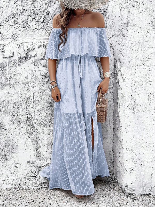 Kiara | Off-Shoulder Maxi Dress with Polka Dot Print and Slit