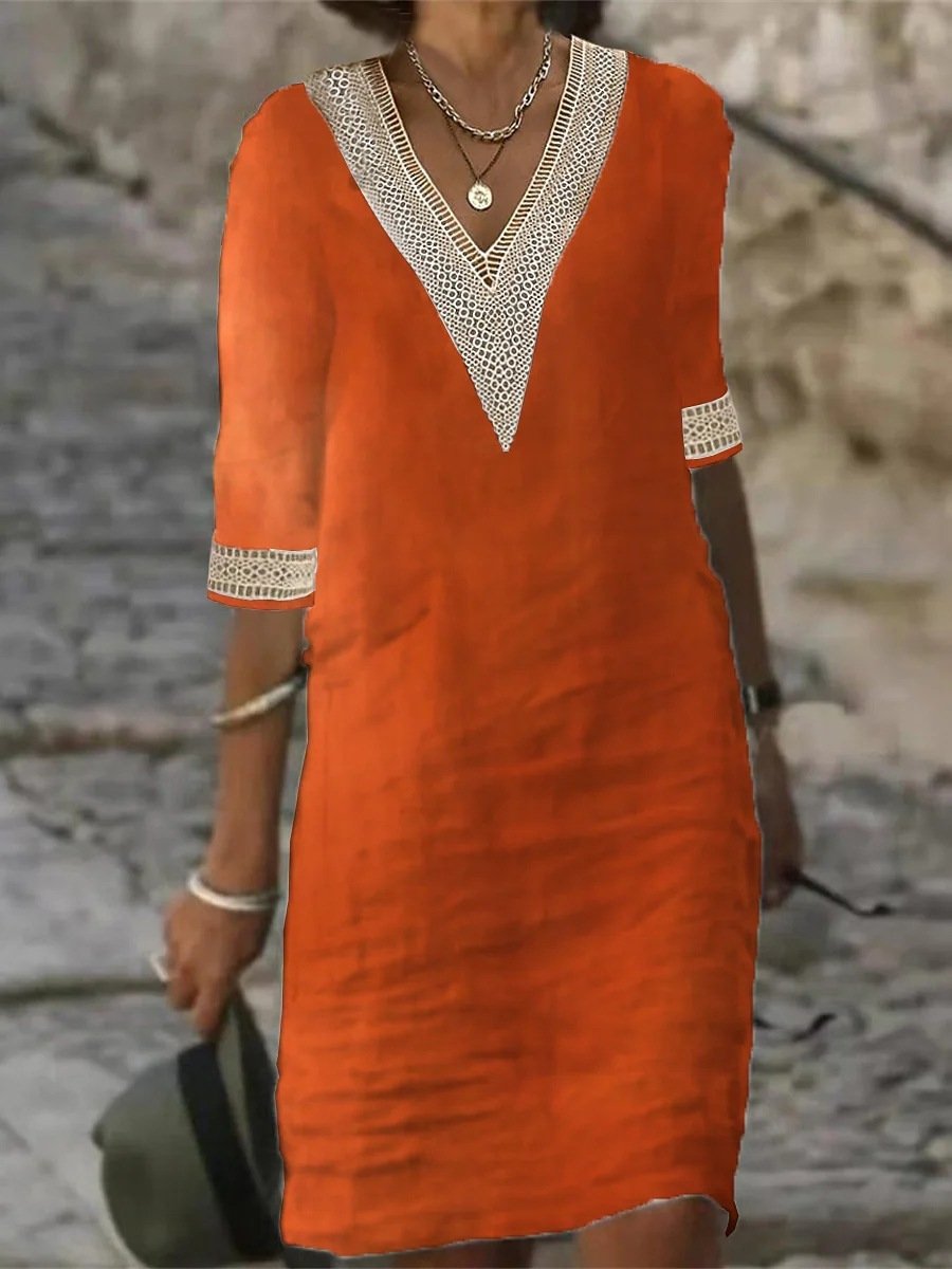 Harriet | Women’s Casual V-Neck Dress with Lace Trim