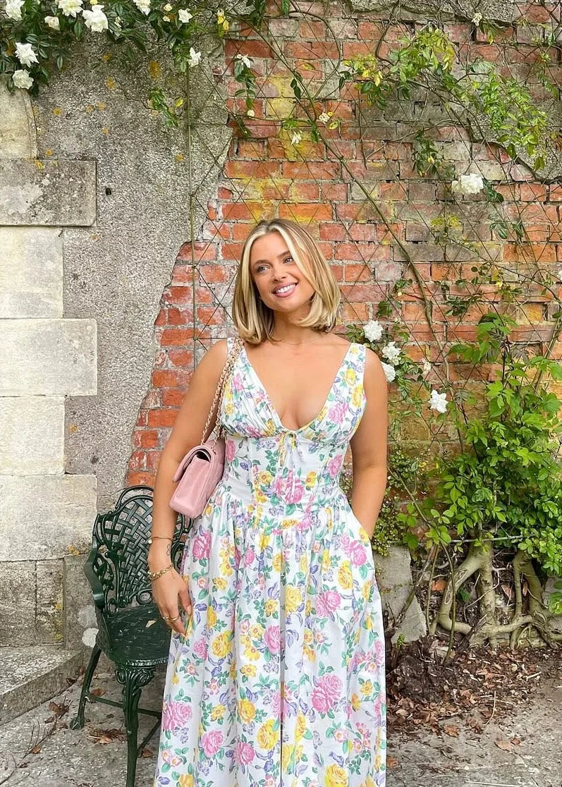 Diana | Women’s Floral Midi Dress with V-Neckline