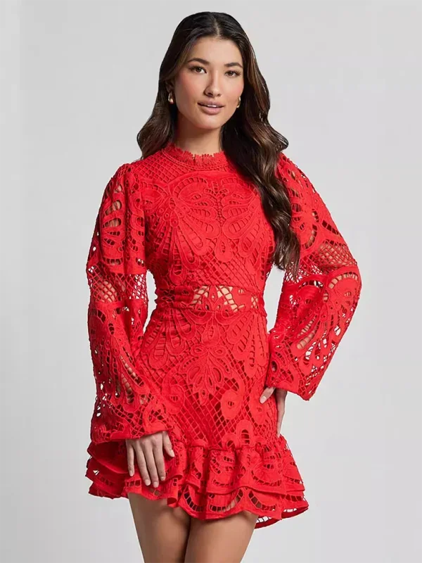 Aurora | Women’s Long Sleeve Ruffled Lace Mini Dress