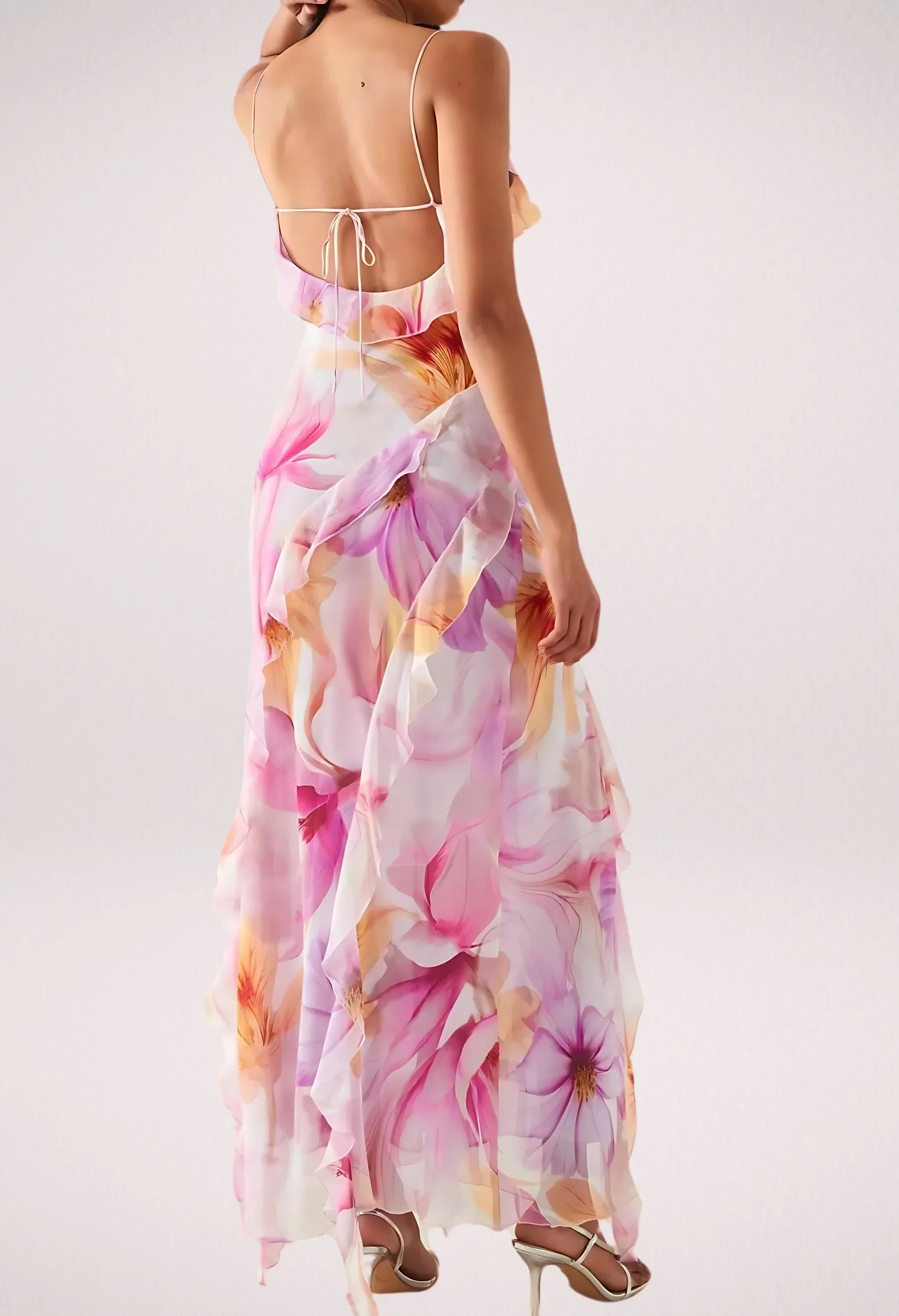 Alora | Women’s Sleeveless Ruffle Trim Floral Maxi Dress
