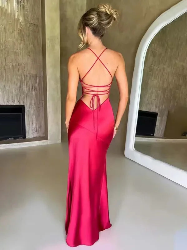 Juliana | Women’s Halter Neck Evening Maxi Dress with High Slit