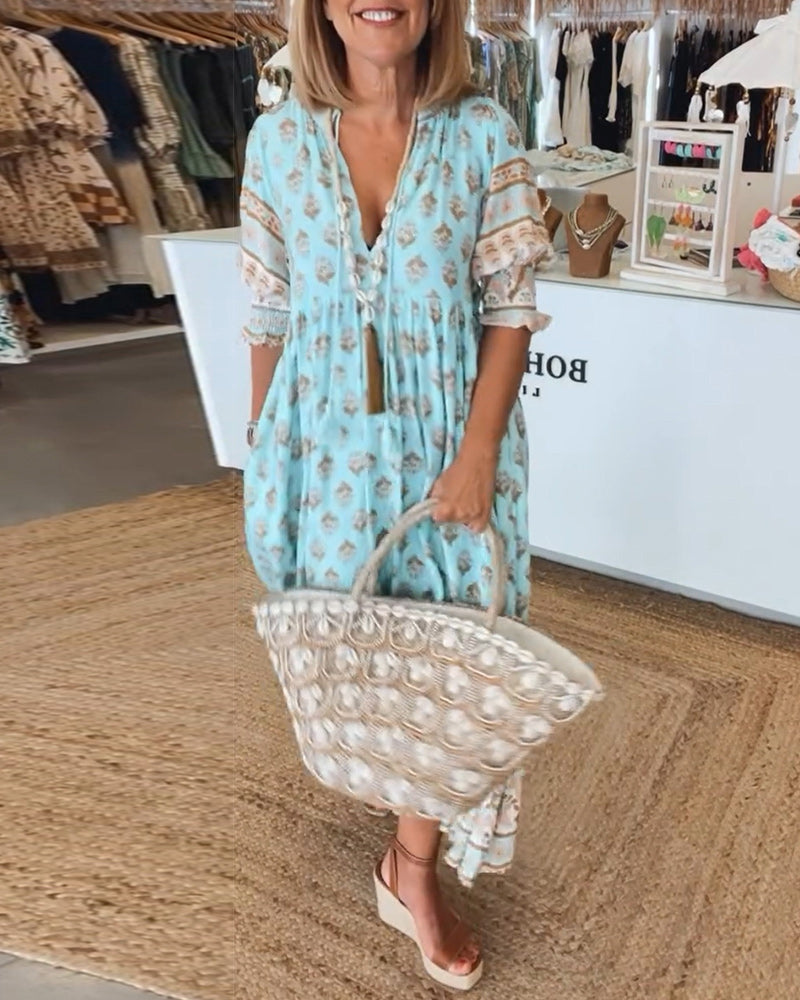 Matilda | Women’s Printed V-Neck Half-Sleeve Dress with Lightweight Comfort