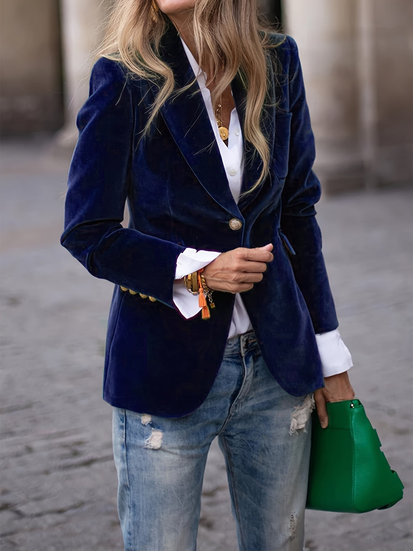 Annabelle |  Velvet Blazer with Gold Button Accents Timeless Luxury with a Modern Edge