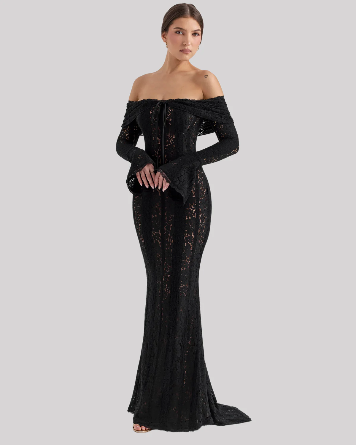 Naomi | Women’s Bell-Sleeve Ivory Lace Off-Shoulder Maxi Dress