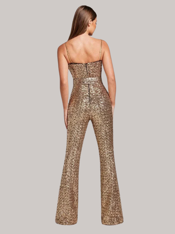 Camila | Women’s Strapless Glitter Jumpsuit with Waist Belt
