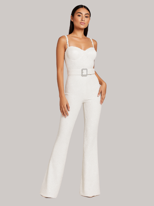 Camila | Women’s Strapless Glitter Jumpsuit with Waist Belt